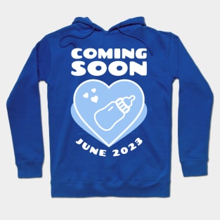 Coming soon. June 2023 birthday. Illustration with blue heart Hoodie